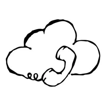 Telephone receiver with a wire on a background of a cloud. Retro handset phon Stock Illustration