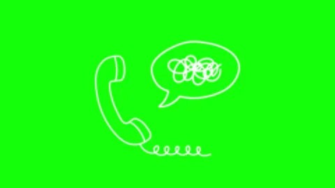 Telephone with scribble speech bubble animation, green screen chroma key loop Stockbeeldmateriaal 339011909