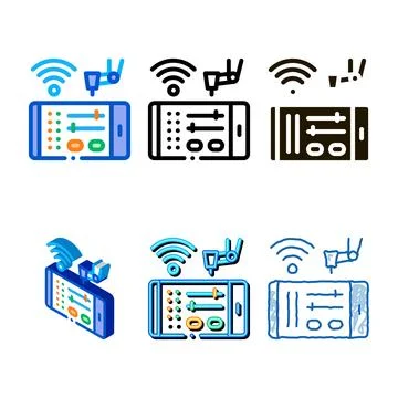 Telephone settings via set wi-fi icon vector outline Illustrazione stock