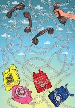 Telephone Wire Maze Game. Answer: pink one! Stock Illustration