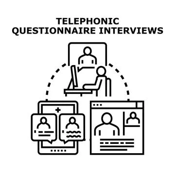 Telephonic questionnaire interviews conducting research data collection surve Stock Illustration