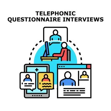 Telephonic questionnaire interviews conducting research data collection surve Stock Illustration