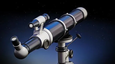 Telescope aimed at the sky on night background. 3D illustration Stock Illustration