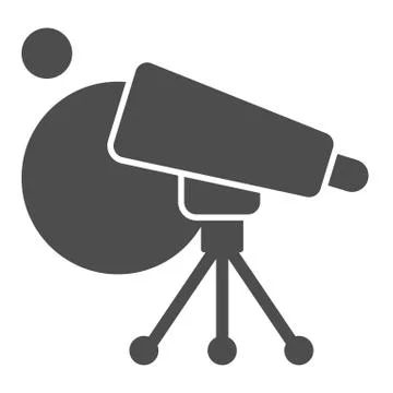 Telescope and planets solid icon. Space research equipment. Astronomy vector Ilustración de archivo