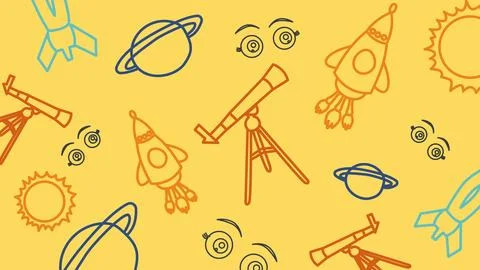 Telescope and rocket exploration background Stock Illustration