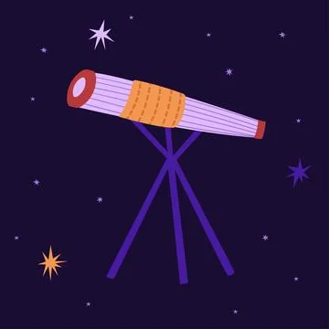Telescope on the background of the starry sky vector illustration in flat s.. Stock Illustration