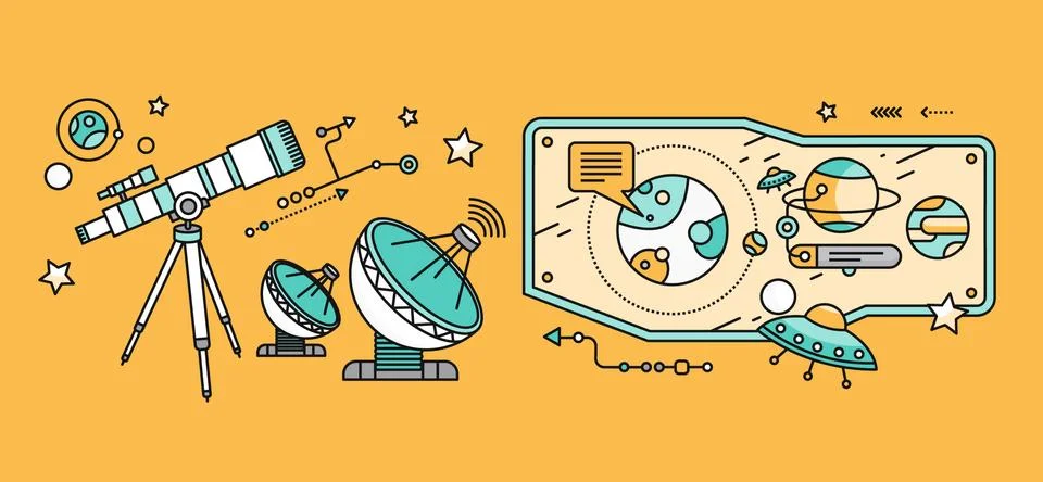 Telescope, Celestial Bodies Onstellation Sun Stock Illustration