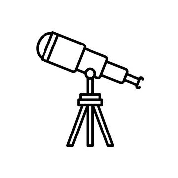 Telescope flat icon. Pictogram for web. Line stroke. Isolated on white backgr Stock Illustration