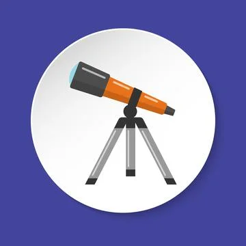 Telescope icon in flat style on round button Stock Illustration