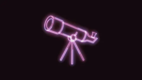 Telescope Icon Neon Seamless Loop with Black Background 4K Stock Footage 311303612