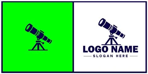 Telescope icon Spyglass Optics Observatory flat logo sign symbol editable v.. Stock Illustration