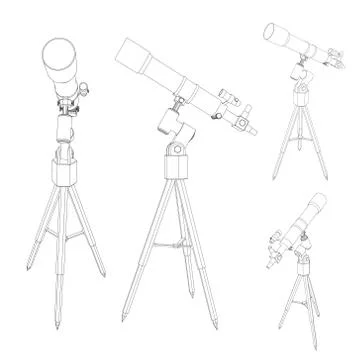 Telescope. Isolated on white. Vector outline illustration. 스톡 일러스트