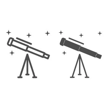 Telescope line and solid icon, science concept, Space research optical Stockillustratie