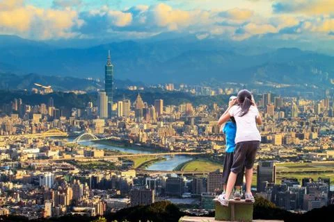 Telescope on the mountain with nice background Stock Photos