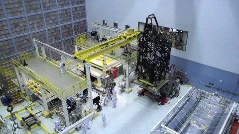 Telescope is moved into a vertical position on a tilt able platform - 2016 Stock Footage 112133016