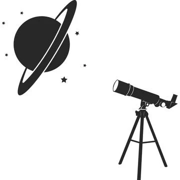 A telescope for observing planets. Flat black icon. Stock Illustration