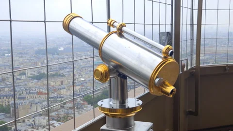 Telescope of the second floor of the Eiffel Tower in Paris, France Stock Footage 200868091