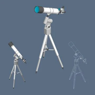 Telescope set. Isolated on dark. 3d Vector illustration.Isometric style. Stock Illustration