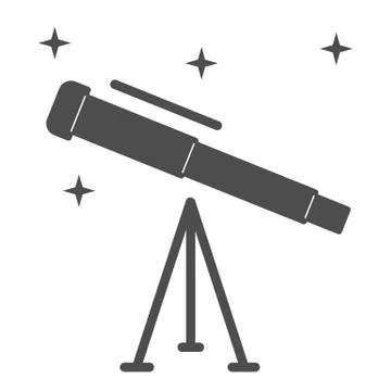 Telescope solid icon, science concept, Space research optical instrument sign on Stockillustratie