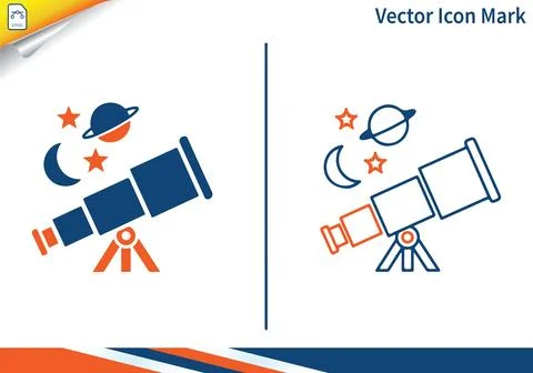 Telescope with space elements for astronomy education icons. Stock Illustration
