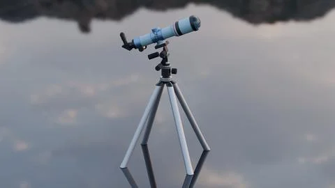 Telescope standing on a reflective (mirror) surface Stock Illustration