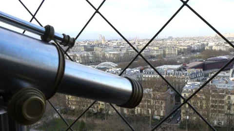 A Telescope At The Top The Eiffel Tower In Paris, France Stock Footage 158609006