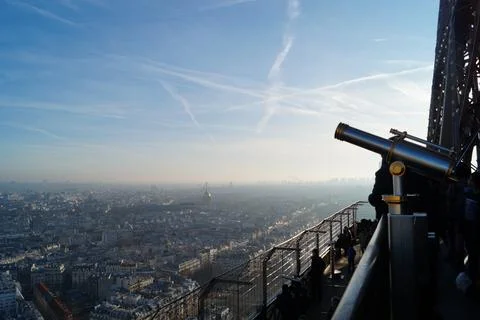 Telescope on the top floor of the Eiffel Tower in Paris 写真素材