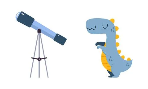 Telescope on Tripod and Dinosaur Animal as Colorful Kids Toy Vector Set Stock Illustration
