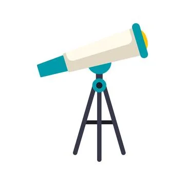 Telescope with tripod flat design exploring astronomy science Stock Illustration