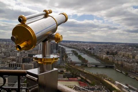 Telescope with view of Paris in background Stock Photos