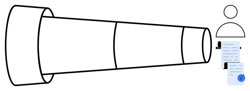 Telescope for viewing, document with telescope symbol, profile icon of a pers 스톡 일러스트