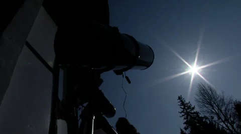 Telescope to watch the eclipse of the sun the moon, 20/03/2015 Stock Footage 48217316