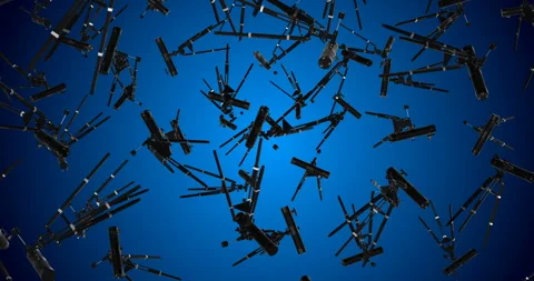 Telescopes falling slow motion 3d animation Stock Footage 241866625