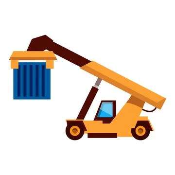 Telescopic handler forklift truck lifting container at a construction site Stock Illustration