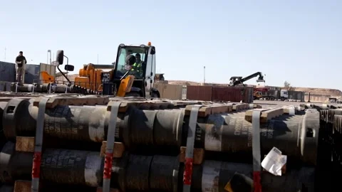 Telescopic handler moving pallet of ammunition at Al Asad Air Base Stock Footage 168740800