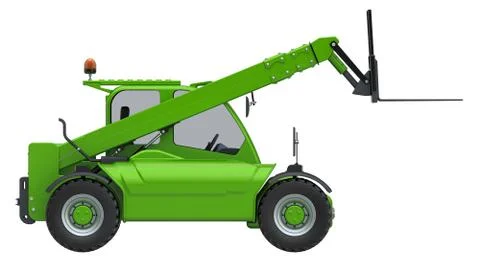 Telescopic handler, side view. 3D rendering Stock Illustration