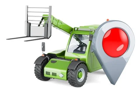 Telescopic handlers with map pointer. 3D rendering Stock Illustration