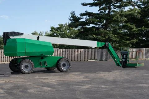 Telescopic platform crane machine lift hydraulic heavy steel power Stock Photos