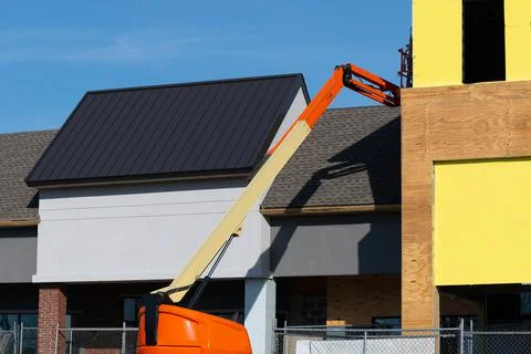 Telescopic platform crane machine lift hydraulic outdoor Stock Photos