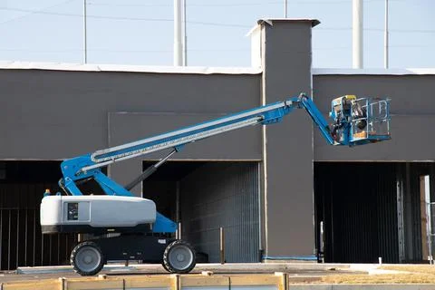 Telescopic platform crane machine lift hydraulic outdoor job metal Stock Photos