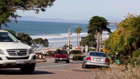 Telescopic view of the beach, delmar coast blvd Stock Footage 221381217
