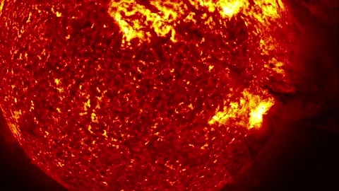 Telescopic view of sun with solar flars Stock Footage 177678695