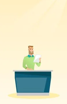 Television anchorman in the studio. Ilustración de archivo