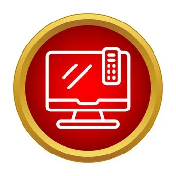 Television and remote control icon in red circle Stock Illustration