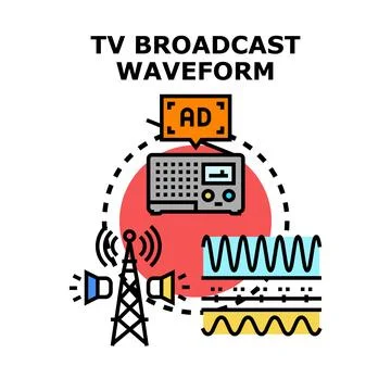 Television broadcasting system with transmitting tower and waveforms Illustration