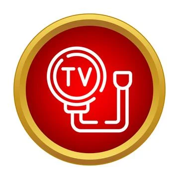 Television cable connection line icon in red circle Stock Illustration