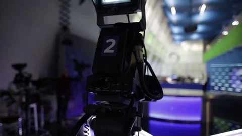 Television camera close-up in news studio Stock Footage 76365609