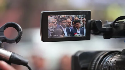 Television Camera Screen Displays BNP Spokesperson Statement Dhaka Press Stock Footage 339009603