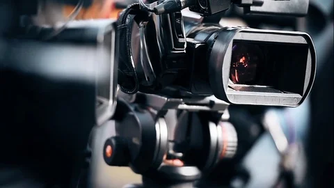 Television cameras in a row broadcasting a live media event 스톡 동영상 73684321