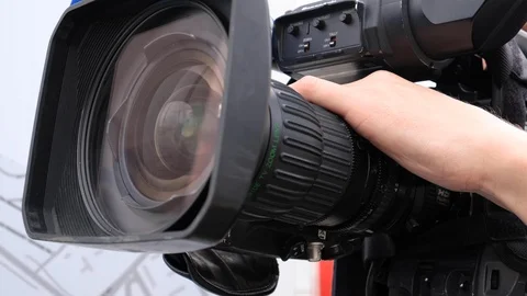 Television cameras in a row broadcasting a live media event 스톡 동영상 102236862
